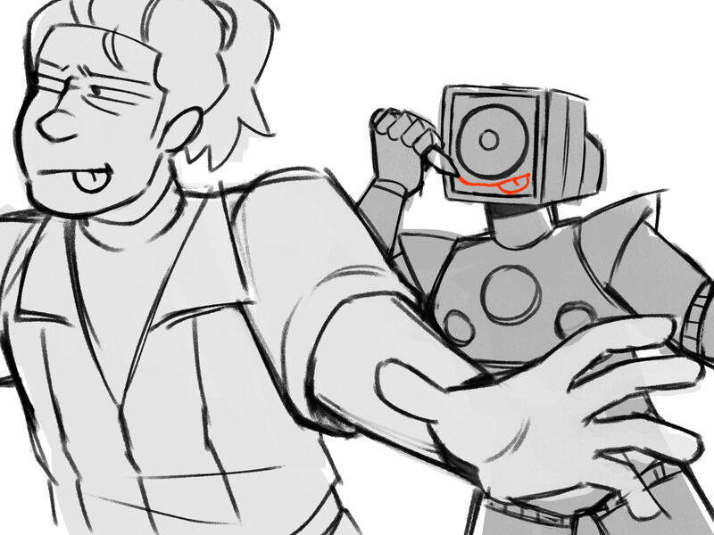 Sketched half-body, 2 chars; $22.50